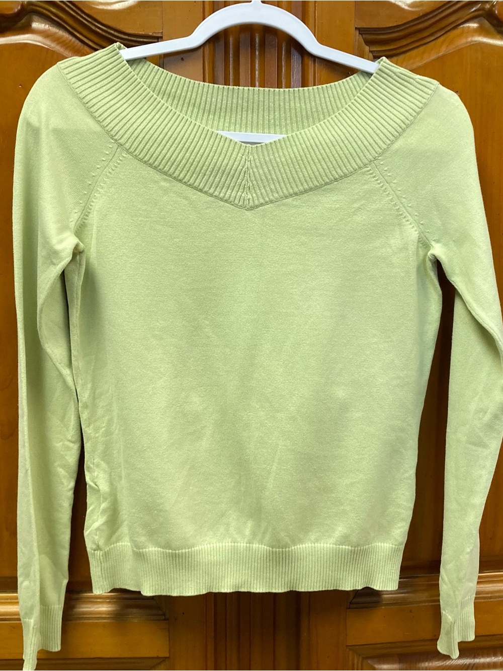 Ann Taylor Silk Blend Light Green Ribbed Neck Sweater Size Small